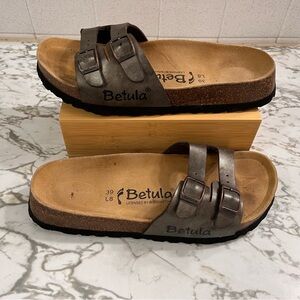 Birkenstock Betula 2 Buckle Slide Sandals in Metallic Gray